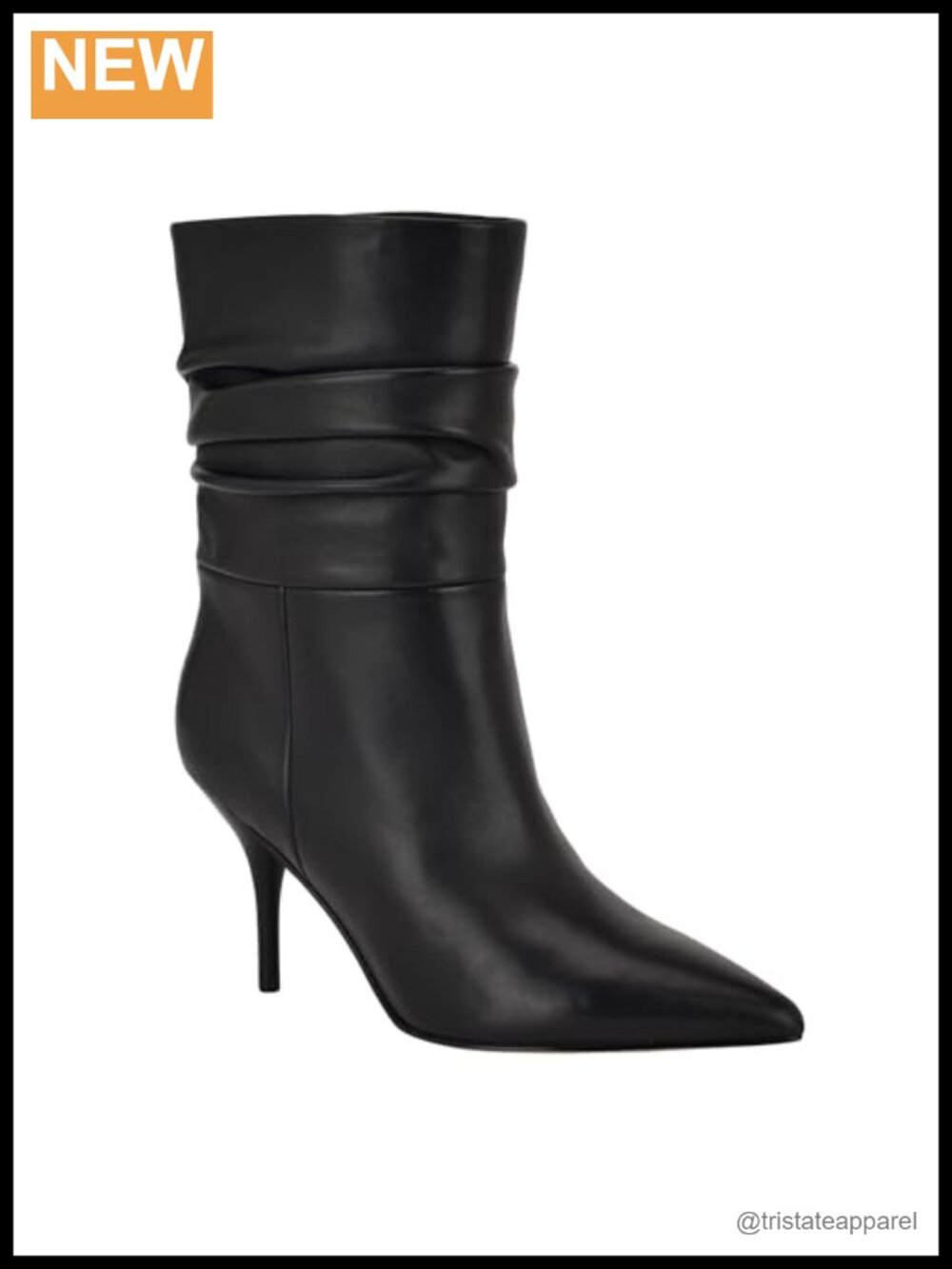 Leather Stiletto Heel Mid-Calf Booties with Slouchy Design